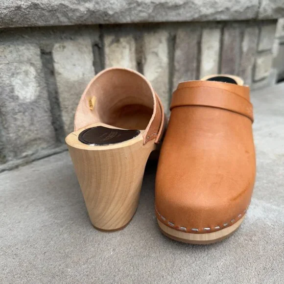 NEW SWEDISH HASBEENS SLIP IN 10 Women's Wooden Leather Clog Mule Shoe NWOB - Picture 6 of 12
